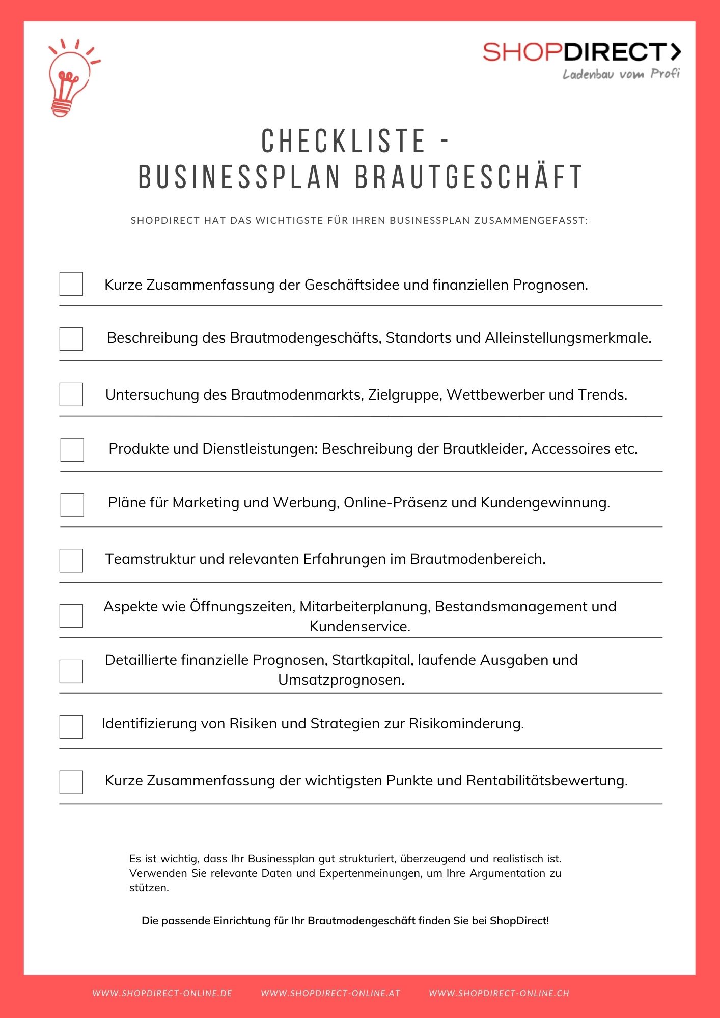 ShopDirect Checkliste Businessplan Brautgeschäft